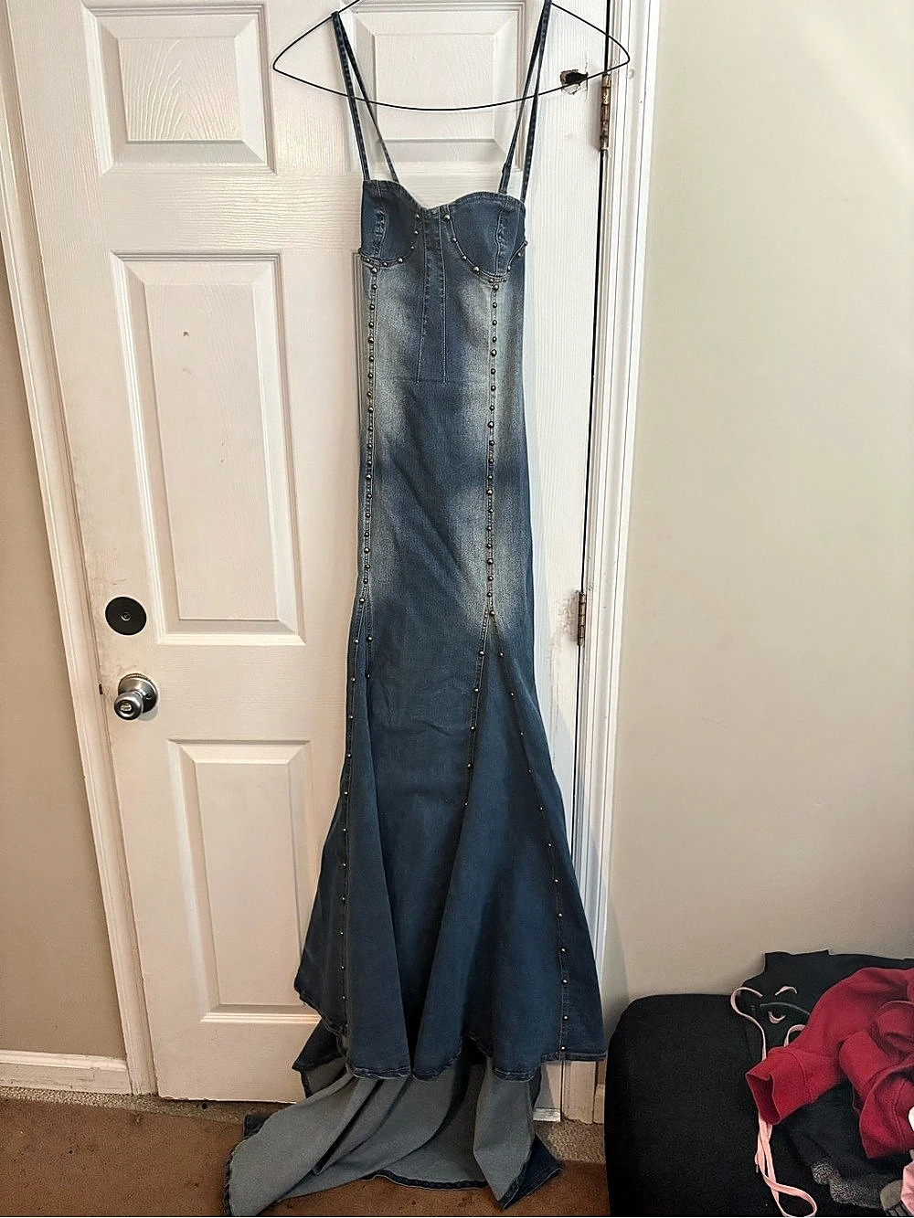 Blue Denim Mermaid Maxi Dress